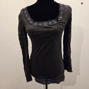 Dark Fairy Whimsy Goth Beaded Flare Sleeve Square Neck Top